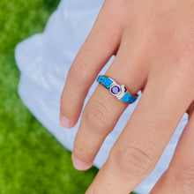 Load image into Gallery viewer, Sterling Silver Blue Synthetic Opal Wavy Ring for Women White &amp; Round
