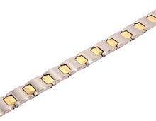 Load image into Gallery viewer, Tungsten Carbide 2-Tone Gunmetal and Yellow Bar Links Magnetic Therapy Bracelet, 1/2 Inch Wide
