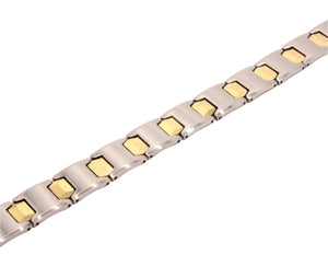 Tungsten Carbide 2-Tone Gunmetal and Yellow Bar Links Magnetic Therapy Bracelet, 1/2 Inch Wide