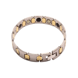 Tungsten Carbide 2-Tone Gunmetal and Yellow Bar Links Magnetic Therapy Bracelet, 1/2 Inch Wide