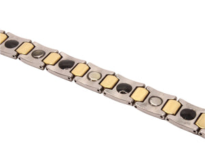 Tungsten Carbide 2-Tone Gunmetal and Yellow Bar Links Magnetic Therapy Bracelet, 1/2 Inch Wide