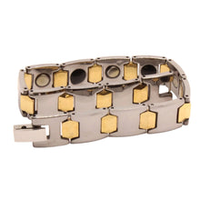 Load image into Gallery viewer, Tungsten Carbide 2-Tone Gunmetal and Yellow Bar Links Magnetic Therapy Bracelet, 1/2 Inch Wide
