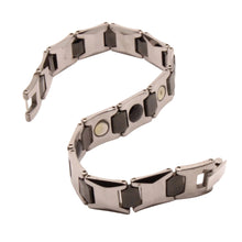 Load image into Gallery viewer, Tungsten Carbide 2-Tone Gunmetal &amp; Black Faceted Cushion Links Magnetic Therapy Bracelet, 12 Inch Wide
