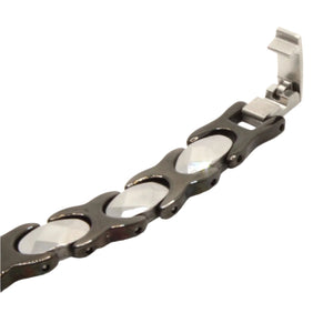 Tungsten Carbide Ceramic 2-Tone Black & Gunmetal Rhombus Facets Magnetic Therapy Bracelet, 5/16 Inch Wide