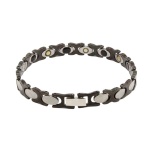 Tungsten Carbide Ceramic 2-Tone Black & Gunmetal Rhombus Facets Magnetic Therapy Bracelet, 5/16 Inch Wide