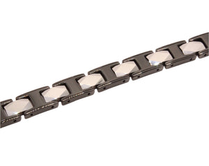 Tungsten Carbide Ceramic Black & Gunmetal Rhombus Faceted Links Magnetic Therapy Bracelet, 3/8 Inch Wide