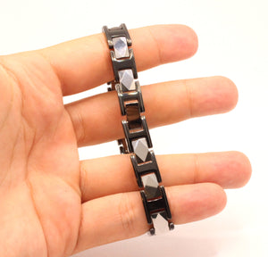 Tungsten Carbide Ceramic Black & Gunmetal Rhombus Faceted Links Magnetic Therapy Bracelet, 3/8 Inch Wide