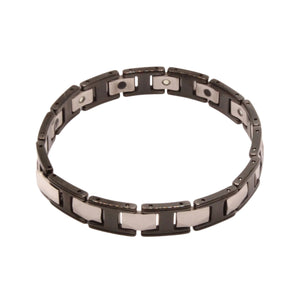 Tungsten Carbide Ceramic Black & Gunmetal Rhombus Faceted Links Magnetic Therapy Bracelet, 3/8 Inch Wide