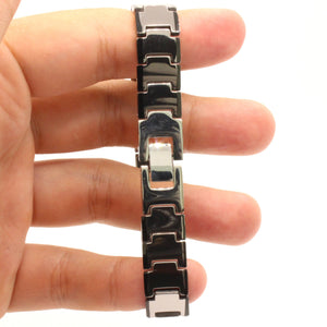 Tungsten Carbide Black Edge Bar Links Magnetic Therapy Bracelet 1/2 Inch Wide