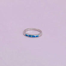 Load image into Gallery viewer, Dainty Sterling Silver Blue Synthetic Opal Band Stacking Ring for Women
