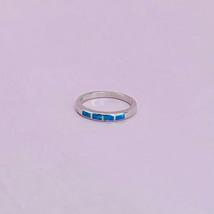 Dainty Sterling Silver Blue Synthetic Opal Band Stacking Ring for Women