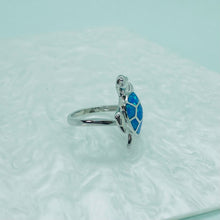 Load image into Gallery viewer, Sterling Silver Blue Synthetic Opal Sea Turtle Ring for Women
