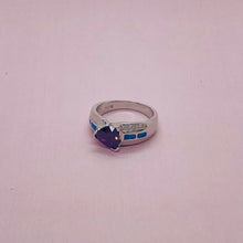 Load image into Gallery viewer, Sterling Silver Blue Synthetic Opal Trillion Cut Ring for Women White &amp; Amethyst
