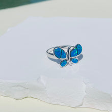 Load image into Gallery viewer, Sterling Silver Blue Synthetic Opal Butterfly Ring for Women Rounded Wings
