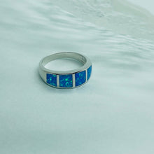 Load image into Gallery viewer, Sterling Silver Blue Synthetic Opal Band Ring for Women Square Inlays Tapered
