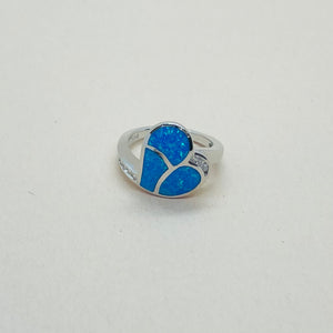 Sterling Silver Blue Synthetic Opal Sideways Heart Ring for Women CZ Accent