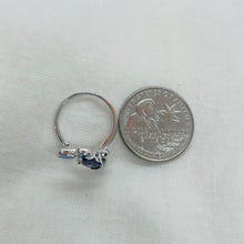 Load image into Gallery viewer, Sterling Silver Blue Synthetic Opal 3 Petal Flower Teardrop Bypass Ring
