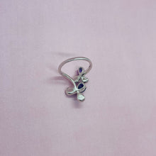 Load image into Gallery viewer, Sterling Silver Blue Synthetic Opal 3 Petal Flower Teardrop Bypass Ring
