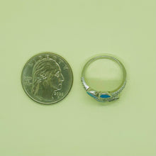 Load image into Gallery viewer, Sterling Silver Blue Synthetic Opal Teardrops Bypass Ring for White &amp; Amethyst
