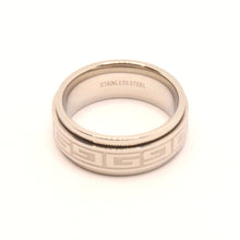 Load image into Gallery viewer, Stainless Steel Reflective High Polish Etched Greek Key Center Spinner Ring 8mm
