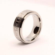 Load image into Gallery viewer, Stainless Steel Reflective High Polish Etched Greek Key Center Spinner Ring 8mm
