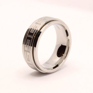 Stainless Steel Reflective High Polish Etched Greek Key Center Spinner Ring 8mm