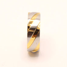 Load image into Gallery viewer, Stainless Steel Two-Tone Yellow Diagonal Groove Spiral Wedding Ring Band 7mm
