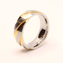 Load image into Gallery viewer, Stainless Steel Two-Tone Yellow Diagonal Groove Spiral Wedding Ring Band 7mm
