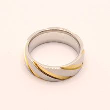 Load image into Gallery viewer, Stainless Steel Two-Tone Yellow Diagonal Groove Spiral Wedding Ring Band 7mm
