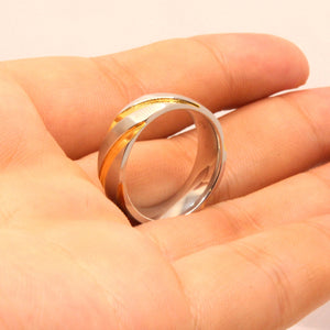 Stainless Steel Two-Tone Yellow Diagonal Groove Spiral Wedding Ring Band 7mm