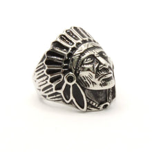 Load image into Gallery viewer, Stainless Steel Native American Chief Head Biker Ring Band 1 3/16 Inch Wide
