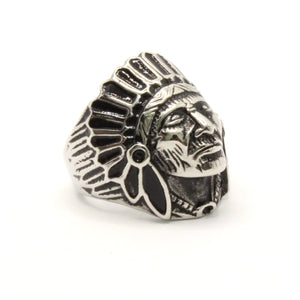 Stainless Steel Native American Chief Head Biker Ring Band 1 3/16 Inch Wide