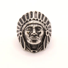 Load image into Gallery viewer, Stainless Steel Native American Chief Head Biker Ring Band 1 3/16 Inch Wide
