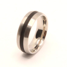 Load image into Gallery viewer, Stainless Steel Domed Plain Black Stripe Inlay Center Wedding Ring Band 6mm
