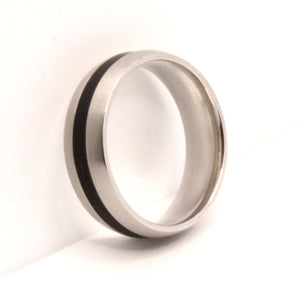 Stainless Steel Domed Plain Black Stripe Inlay Center Wedding Ring Band 6mm