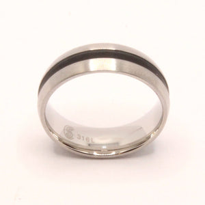 Stainless Steel Domed Plain Black Stripe Inlay Center Wedding Ring Band 6mm