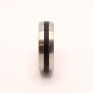 Stainless Steel Domed Plain Black Stripe Inlay Center Wedding Ring Band 6mm