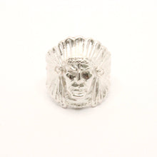 Load image into Gallery viewer, 925 Sterling Silver Diamond Cut Finish Native American Head 15/16 Inch Wide, Sizes 8-13 Ring
