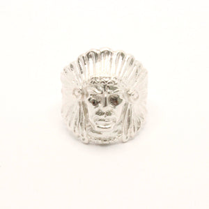 925 Sterling Silver Diamond Cut Finish Native American Head 15/16 Inch Wide, Sizes 8-13 Ring