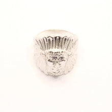 Load image into Gallery viewer, 925 Sterling Silver Diamond Cut Finish Native American Head 15/16 Inch Wide, Sizes 8-13 Ring
