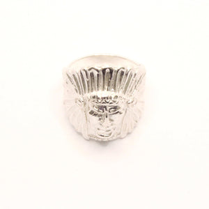 925 Sterling Silver Diamond Cut Finish Native American Head 15/16 Inch Wide, Sizes 8-13 Ring