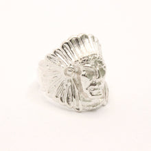 Load image into Gallery viewer, 925 Sterling Silver Diamond Cut Finish Native American Head 15/16 Inch Wide, Sizes 8-13 Ring
