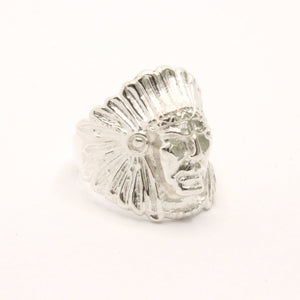 925 Sterling Silver Diamond Cut Finish Native American Head 15/16 Inch Wide, Sizes 8-13 Ring