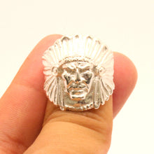 Load image into Gallery viewer, 925 Sterling Silver Diamond Cut Finish Native American Head 15/16 Inch Wide, Sizes 8-13 Ring
