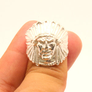 925 Sterling Silver Diamond Cut Finish Native American Head 15/16 Inch Wide, Sizes 8-13 Ring