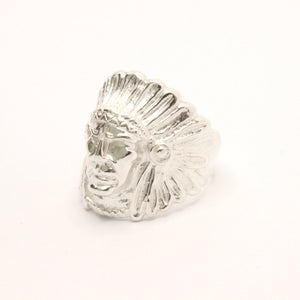 925 Sterling Silver Diamond Cut Finish Native American Head 15/16 Inch Wide, Sizes 8-13 Ring