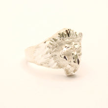 Load image into Gallery viewer, 925 Sterling Silver Diamond Cut Finish Lion Head 3/4 Inch Wide, Sizes 8-13 Ring
