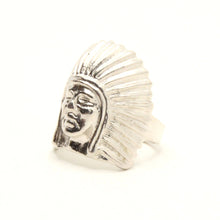 Load image into Gallery viewer, 925 Sterling Silver Large Diamond Cut Finish Native American Bonnet Head 15/16 Inch Wide, Sizes 8-13 Ring
