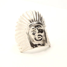 Load image into Gallery viewer, 925 Sterling Silver Large Diamond Cut Finish Native American Bonnet Head 15/16 Inch Wide, Sizes 8-13 Ring
