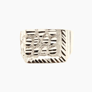 925 Sterling Silver Large Diamond Cut Finish Square 9/16 Inch Wide, Sizes 8-13 Nugget Ring